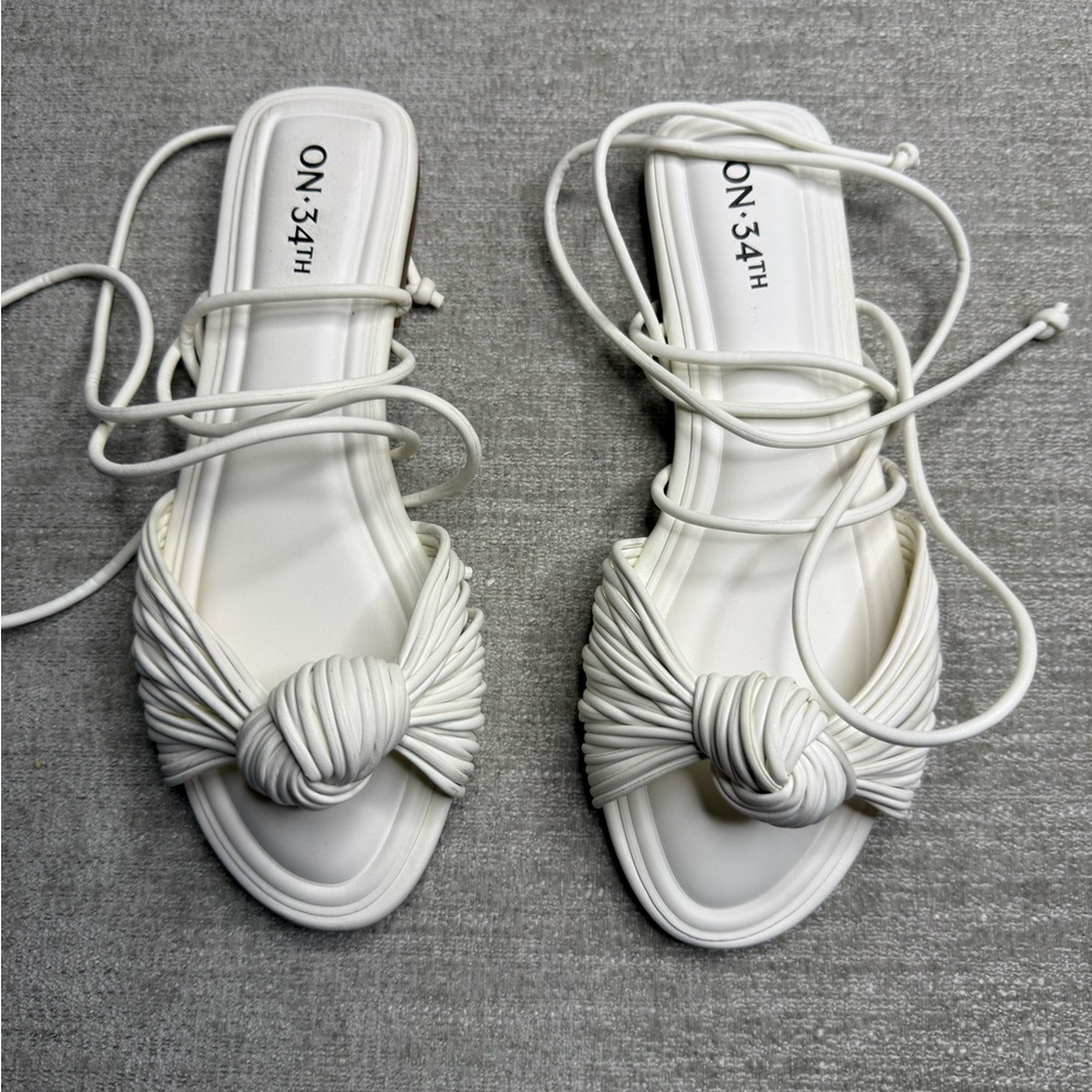 ON 34TH White Lace-Up Sandals – Knot Detail – Minimalist Style – Size 6